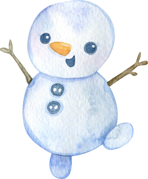 Watercolor winter illustration, cute snowman