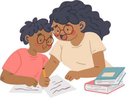 Clean Cartoon Mother and Son Studying