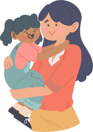 Clean Cartoon Mother Holding Daughter