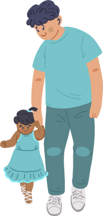 Clean Cartoon Father and Baby Walking